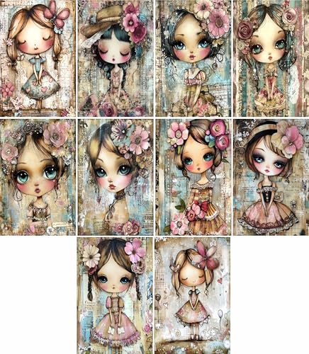 Big Eyed Girls - Papel de arroz para niñas, 20 x 26,5 cm (6 hojas) - Papel de decoupage 6 diseños para collage, medios mixtos, fabricación de tarjetas y manualidades, decoupage por CRAFT KREATIVELY