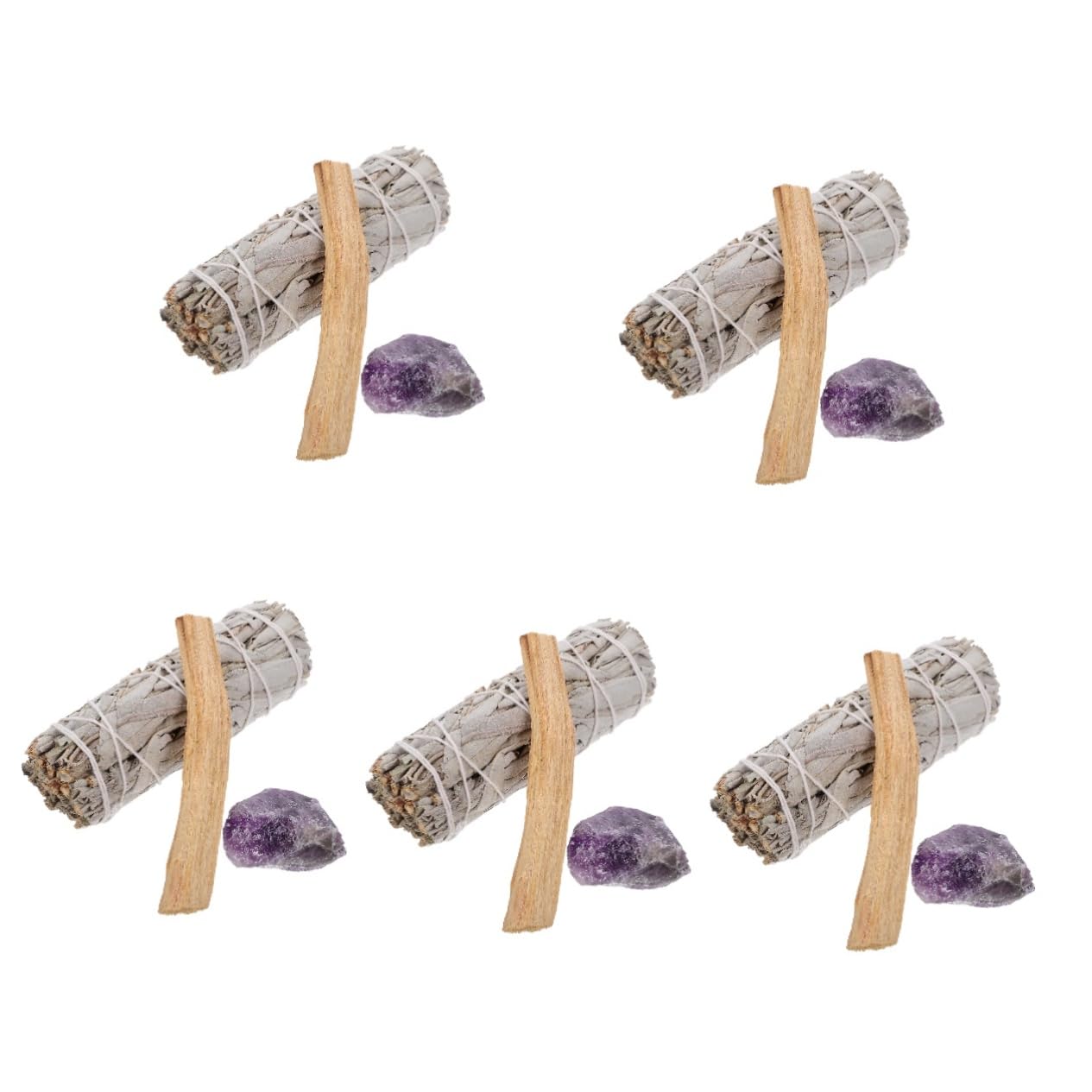 DECHOUS 5sätze Heilkräutern Raumreinigung Weiße Salbeibündel Mit Amethyst Heiligem Für Meditation Yoga Und Zeremonien Natürliche Duft Und Reinigungsmittel