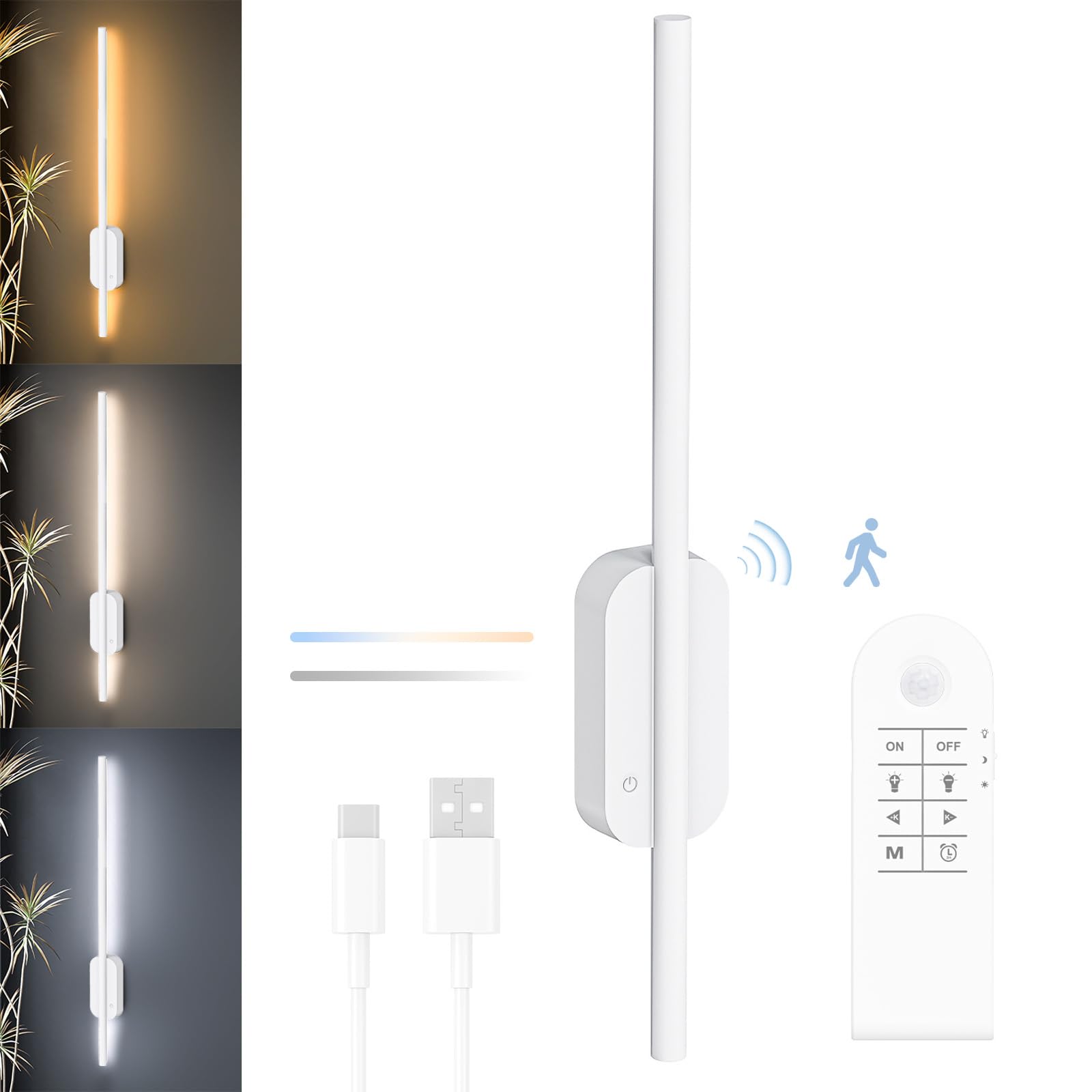 Aplique de pared LED de 100cm recargable con sensor de movimiento para el salon blanco 8
