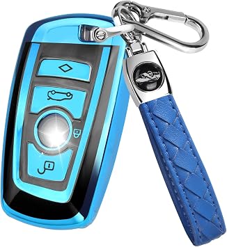 QBUC for BMW Key Fob Cover Soft TPU Key case with Keychain, Blue