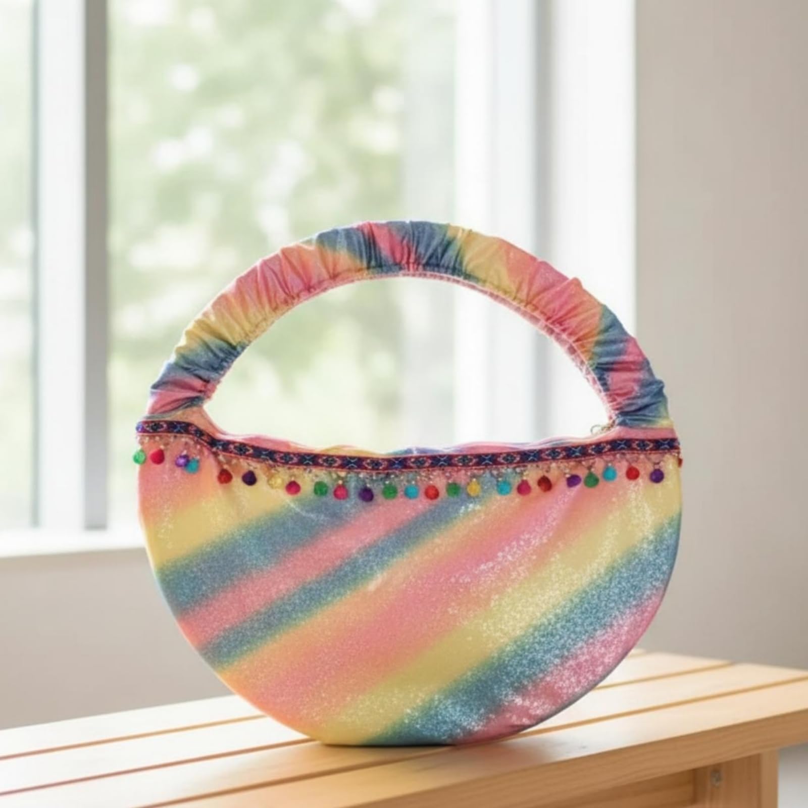 Ronyme Gymnastik Aufbewahrungstasche Tanz Tasche Sporttasche Tragetasche Handtasche mit Reißverschlussfach Und Fester Form aus Stoff für Mädchen Frauen, Array, Regenbogen-Muschel, M