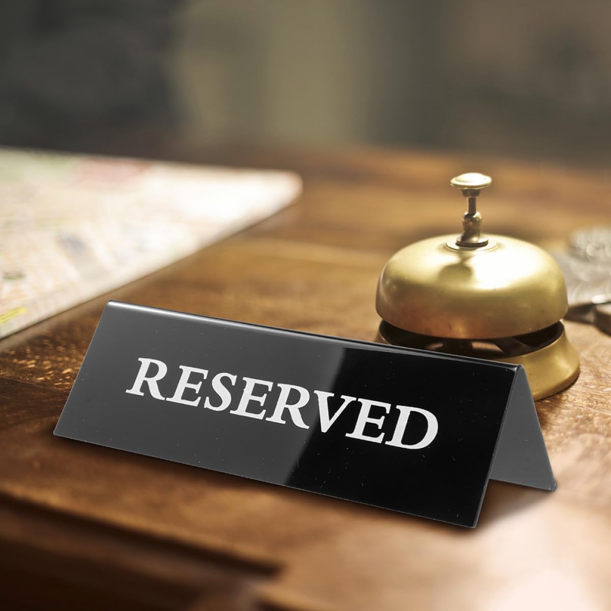 Multi-function Acrylic Table Reserved Sign 2pcs 20x7cm Black Base White Text Reusable Compact Scene Sign for Restaurant Hotel Tabletop Reservation