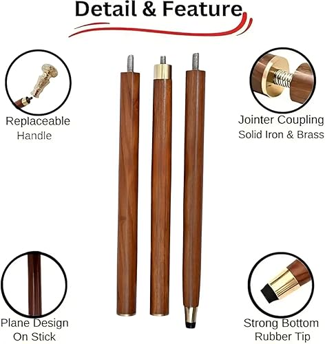 Miniatura 3 de Bastón de madera vintage, bastón de madera con mango de latón dorado, madera marrón, telescopio victoriano, bastón elegante para hombres y mujeres