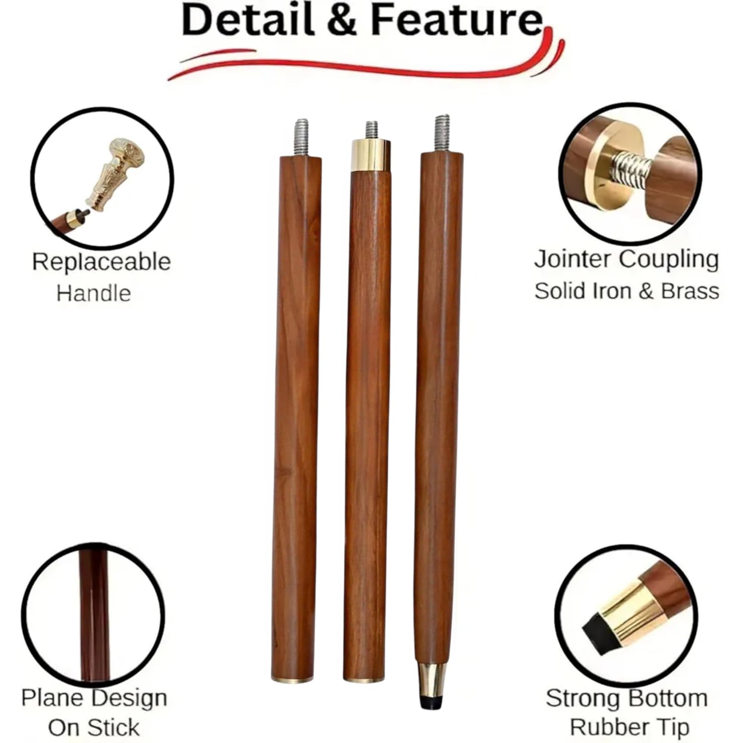 Bastón plegable de latón con mango victoriano, telescopio victoriano [36 pulgadas], bastón de madera para regalo para hombres y mujeres, VNT-022