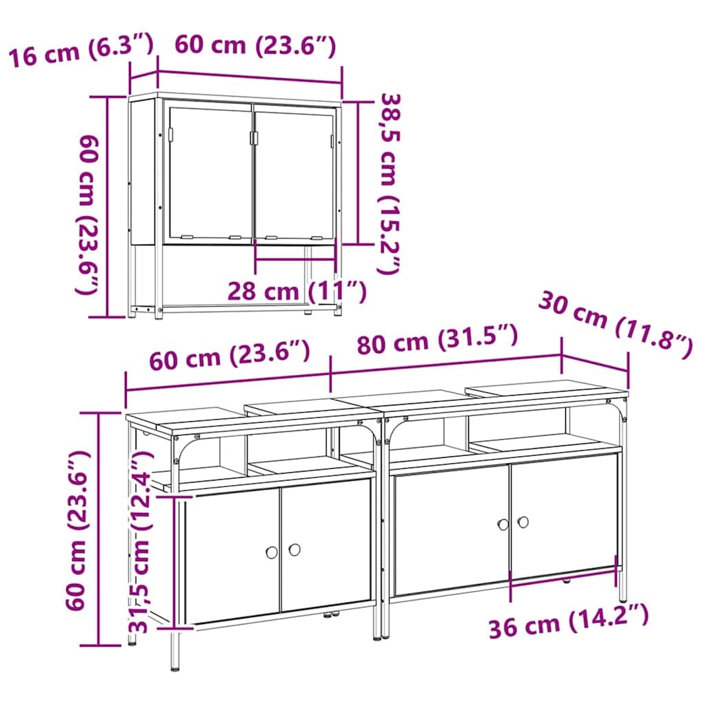vidaXL Zestaw mebli łazienkowych 3 pcs Brązowy Materiał drewnopochodny, Nowoczesny zestaw mebli łazienkowych, szafka, umywalka, montowane na ścianie, stylowa organizacja w domu