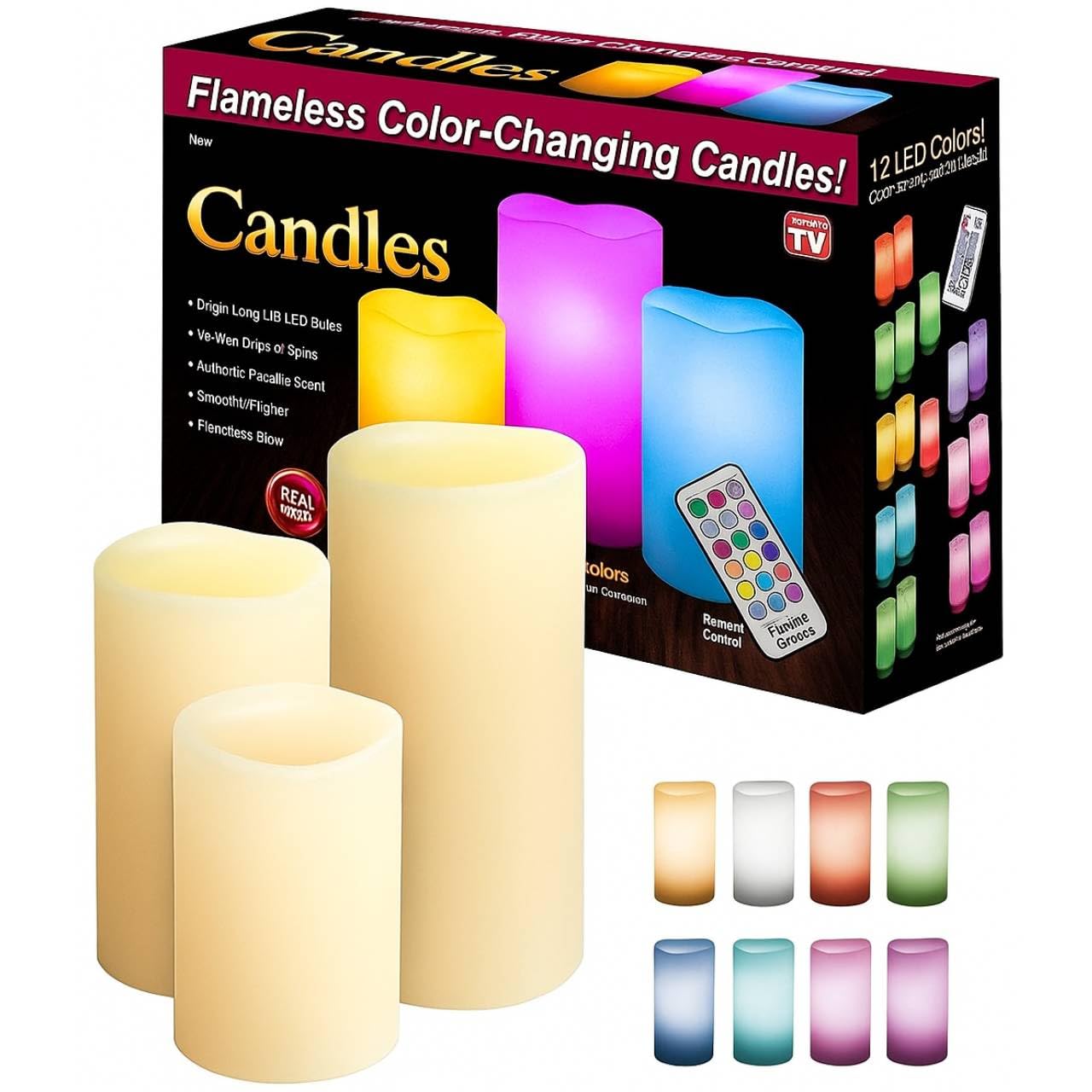 SK-GOODS 4PCS Flameless LED Candles with Remote & Timer, Colour Changing Flickering Wax Candles, Vanilla Scented Battery Operated Candles for Home, Wedding, Outdoor & Indoor Decor