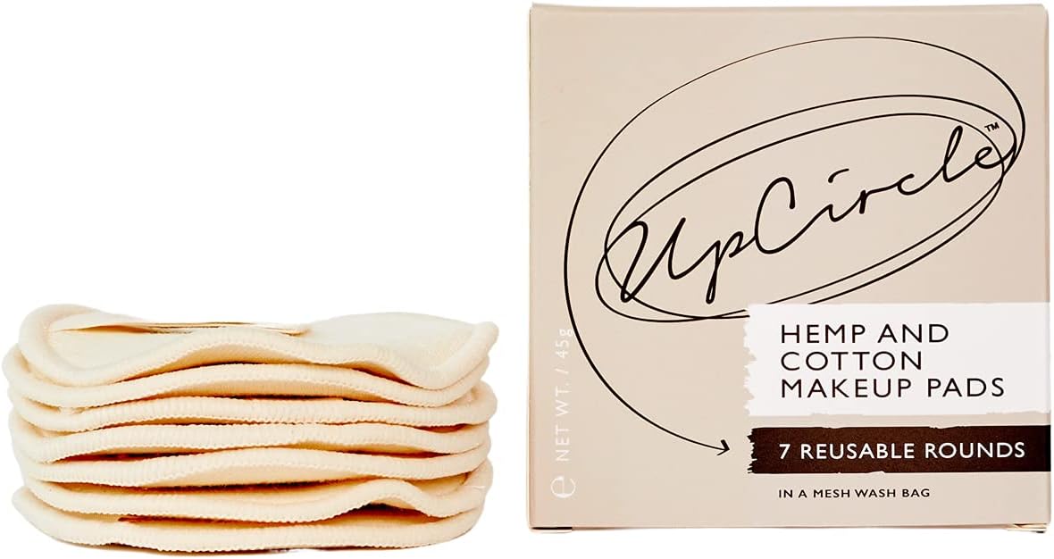 UPCIRCLE Reusable Luxury Makeup Remover Pads - 7 Triple-Layer Hemp + Cotton Pads To Remove Waterproof Mascara With Washable Laundry Bag | Sustainable Zero Waste Cleansing Rounds, Cream