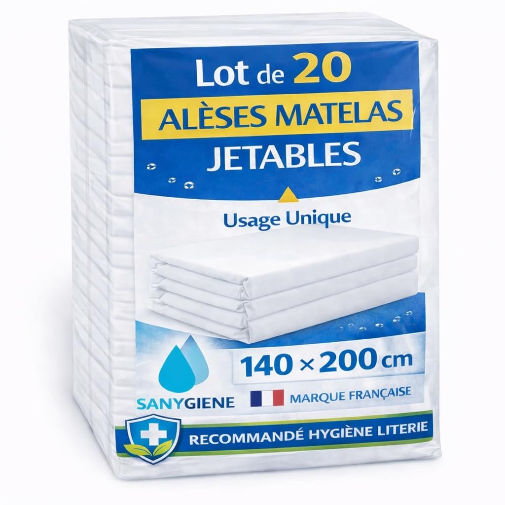 Alèse Matelas Jetable 140X200 cm | Lot de 20 Alèses Type Plateau | Protection Literie Recommandée Tourisme et Médical | Anti Tâches - Bactéries - Poils et Cheveux