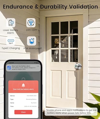 Miniatura 3 de Perilla de puerta inteligente con huella dactilar con control por aplicación y llave, entrada sin llave con huella dactilar para recámara, hogar,