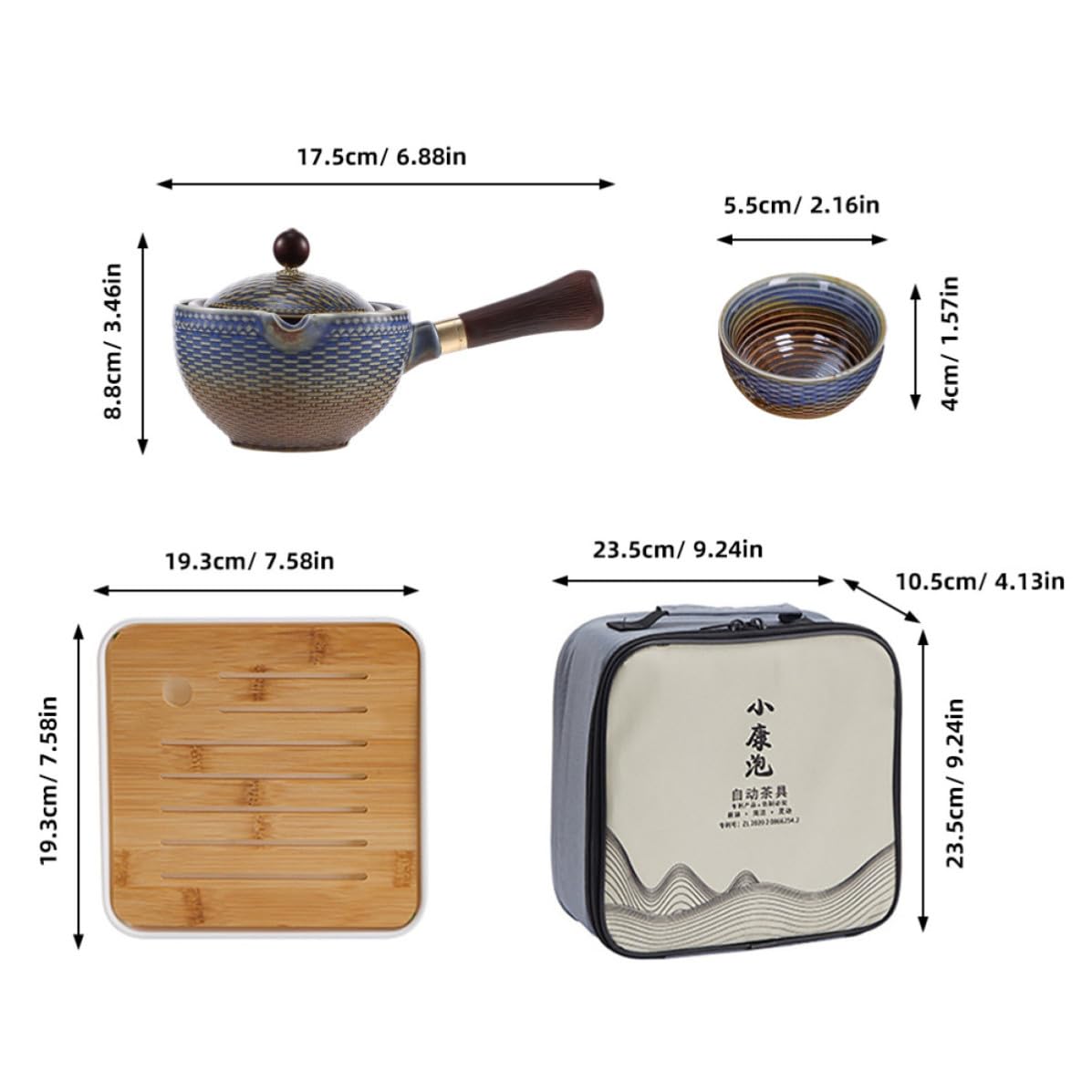 DOITOOL Juego de Té de Cerámica Portátil Tetera Giratoria y Bolsa de Lona para Viaje y Oficina, Diseño Práctico y Elegante para Aficionados al Té