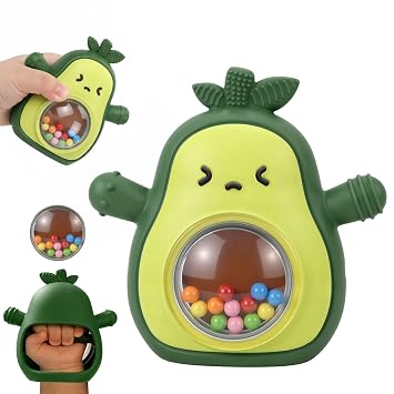 Baby Rattle Teething Toys Silicone Avocado Teething Mitten Sensory Toys for Grasping Chewing Sucking Hearing Needs-Baby Teether for Teething Relief-BPA Free Infant Toys Baby Shower Gifts Green