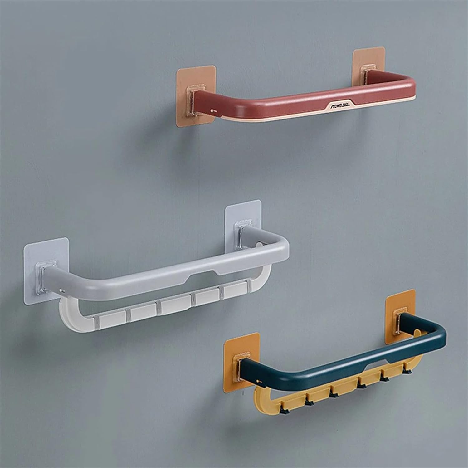 Wall Mounted Towel Rack Plastic Bathroom Kitchen Bar Washroom Holder(Blue Yellow)