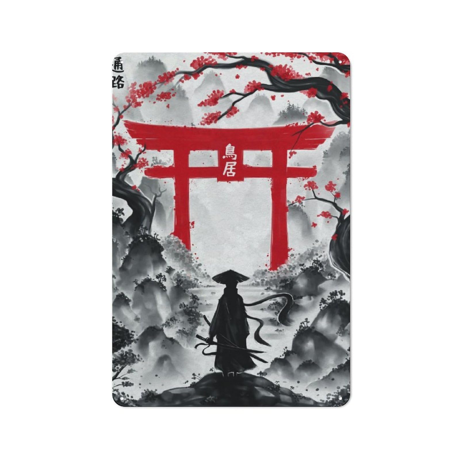Junmoney Japanese Torii Ink Wash Vintage Tin Wall Plaque 30X20cm For Workshop Wall, A Decorative Christmas Gift For Makers And Diy Enthusiasts