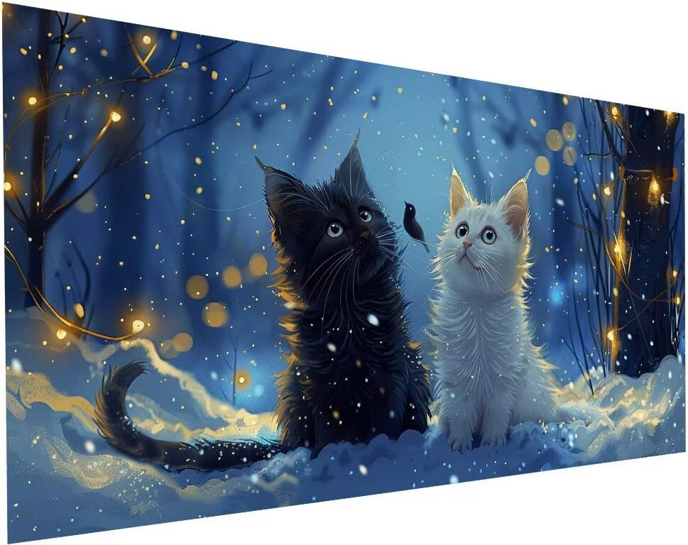 DIY Activité Manuelle Adulte Contre le Stress Grand Tableau Diamant Chat Oiseau 40x80