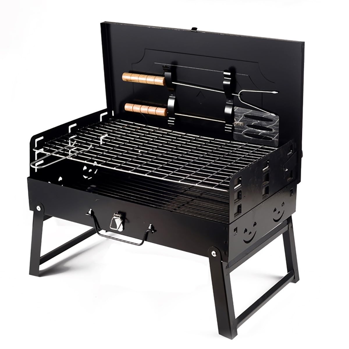 Barbecue portatile a carbonella, con coperchio per accessori per barbecue, da tavolo, per esterni, picnic, campeggio, feste all'aperto