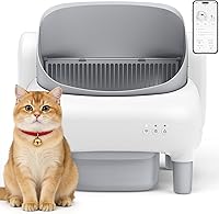 Hazrela Automatic Self-Cleaning Cat Litter Box for Multiple Cats - Open Top, App Control, Ultra-Quiet Safety Sensors, Easy Setup, Light Gray