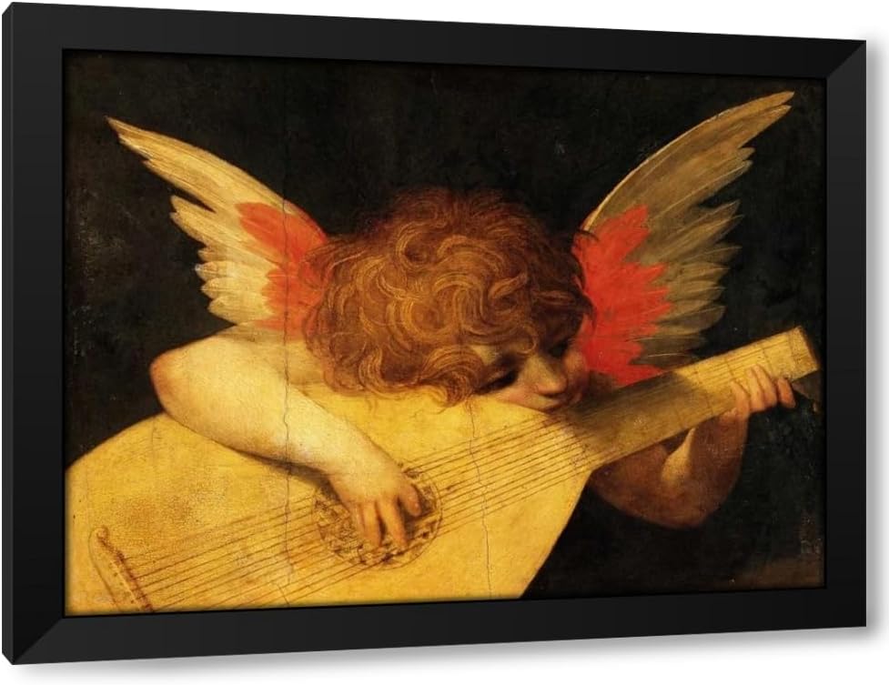 ArtDirect Angelo musicante (detail) 36x28 Extra Large Black Modern Wood Framed Art Print by Rosso Fiorentino