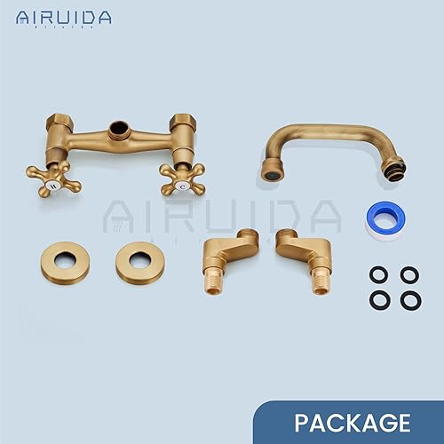 Vista 75 de Airuida Grifo de cocina de níquel cepillado para montaje en pared, boquilla de 8 pulgadas, montaje en pared, grifo de fregadero de lavandería