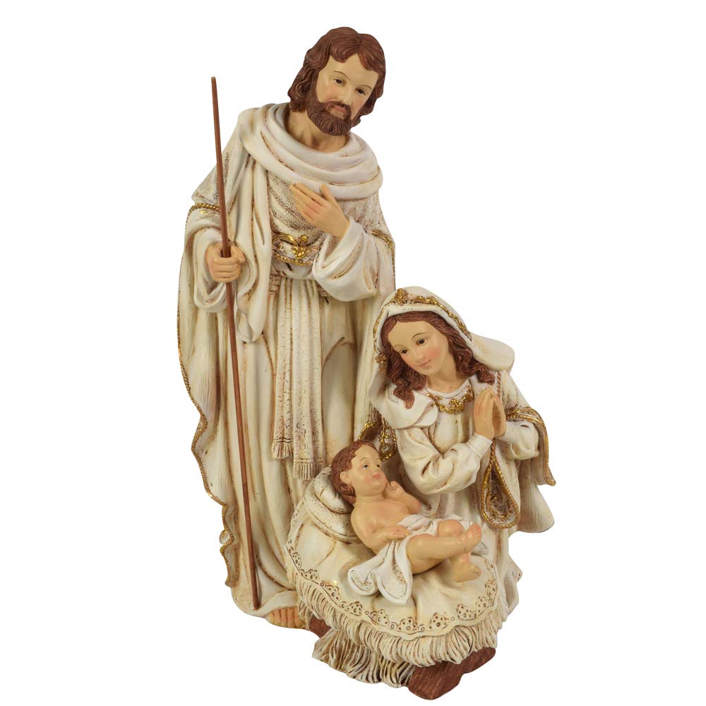 Set Natività in Ceramica Bianca Colori Chiari Glitter Oro da h. 30 cm Presepe Statuine Sacra Famiglia Personaggi Giuseppe Maria Gesù Bambino Santi
