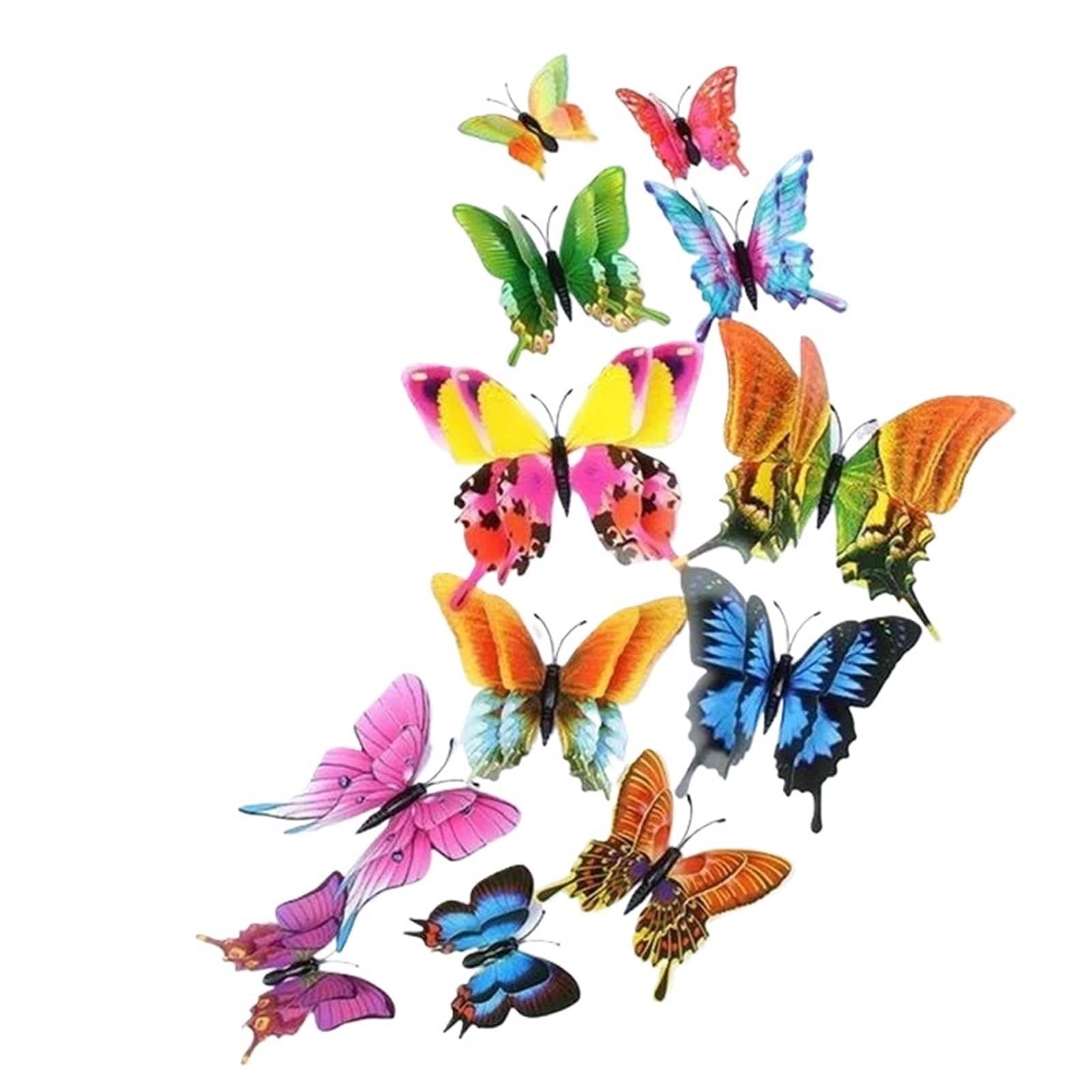 12PCS 3D Double-layer Simulation Butterfly Wall Sticker Refrigerator Magnet Rooms Kitchen Home Decor(Color1)