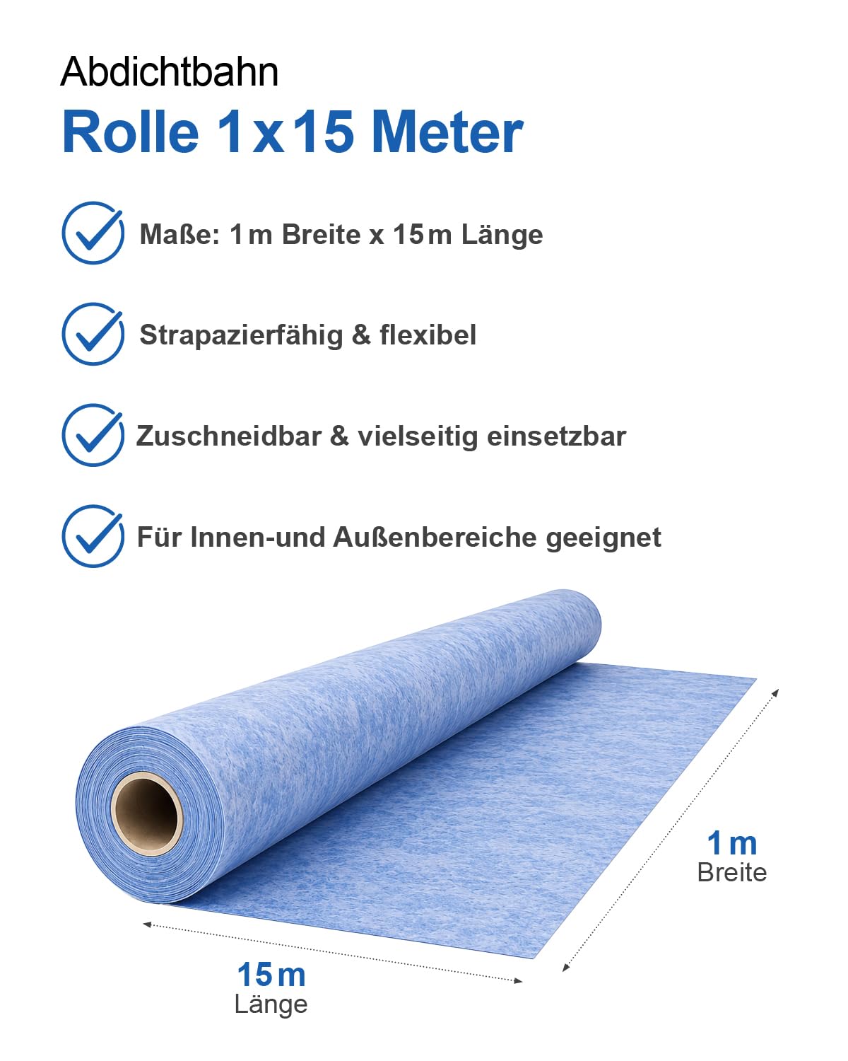 M&N Abdichtungsbahn D11 15m², Abdichtbahn Dusche & Bad, 0,65 mm Dichtfolie für Wand & Boden, Dichtbahn Duschelement, Balkon & Terrasse, 1 x 15 m