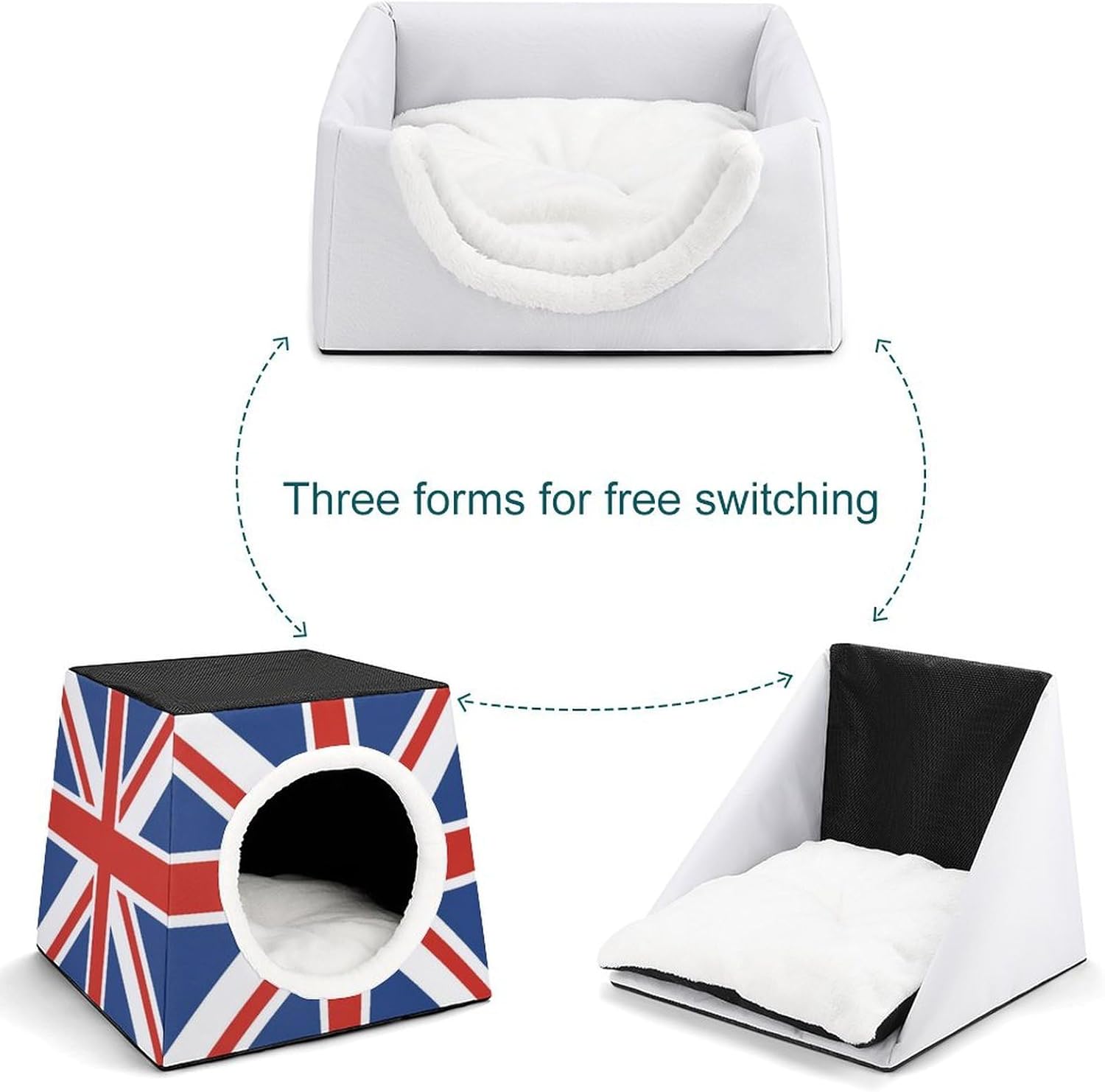 Generic Union Jack Flag Cat House for Indoor with Spacious Cat Nest, style-7-1-1