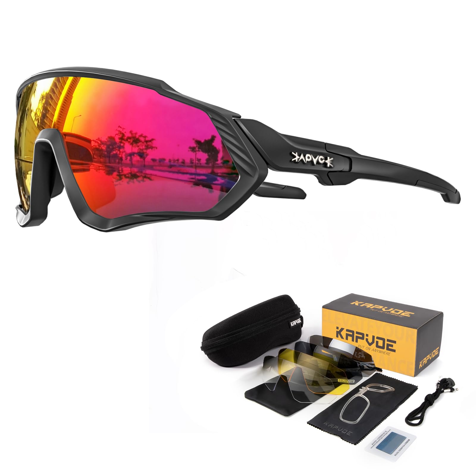 KAPVOE Gafas de ciclismo polarizadas con 5 lentes intercambiables, para hombres y mujeres, ideales para ciclismo de carretera