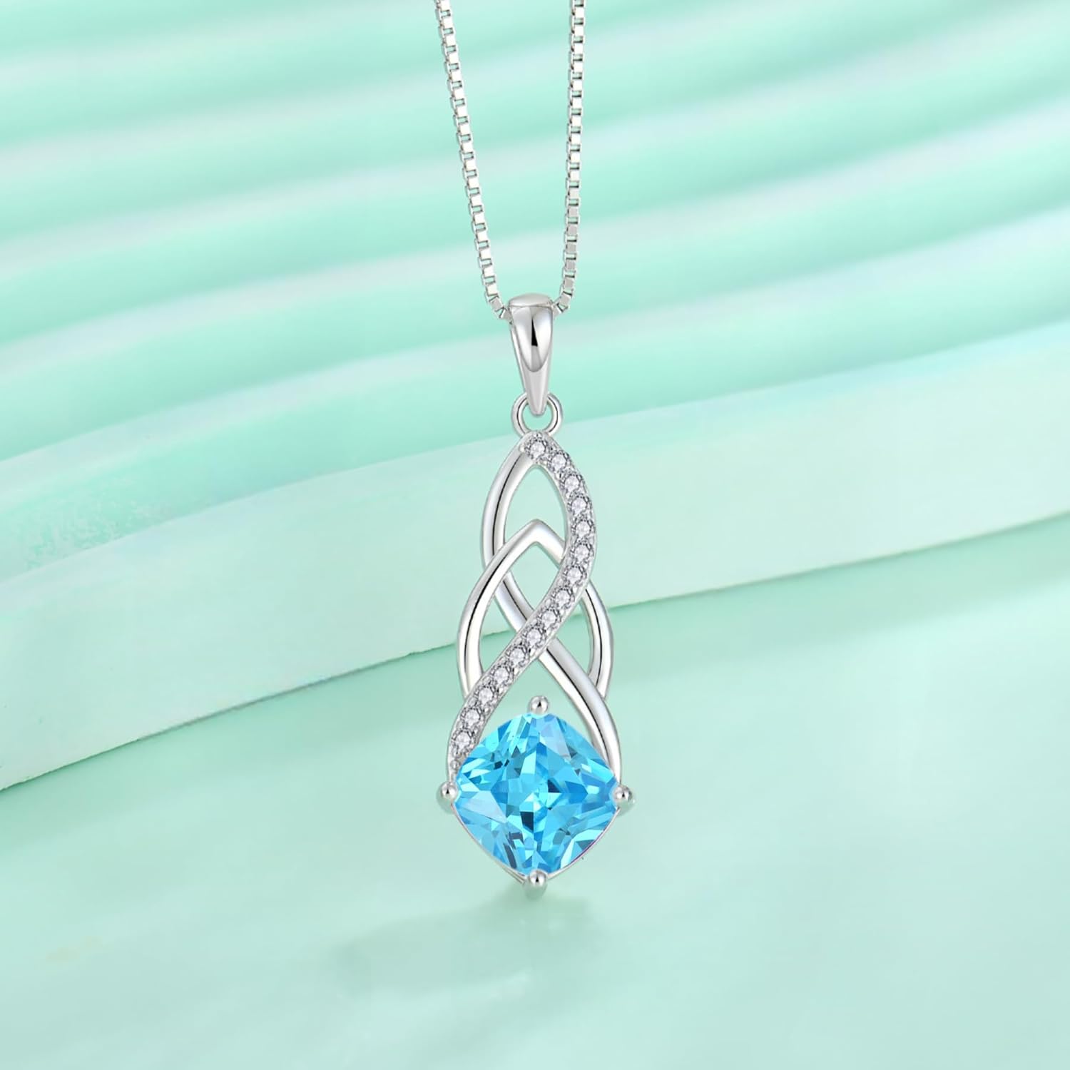Infinity Necklace 925 Sterling Silver Celtic Knot Pendant Princess Cut Birthstone Necklace Jewelry Gifts for Women - Image 4