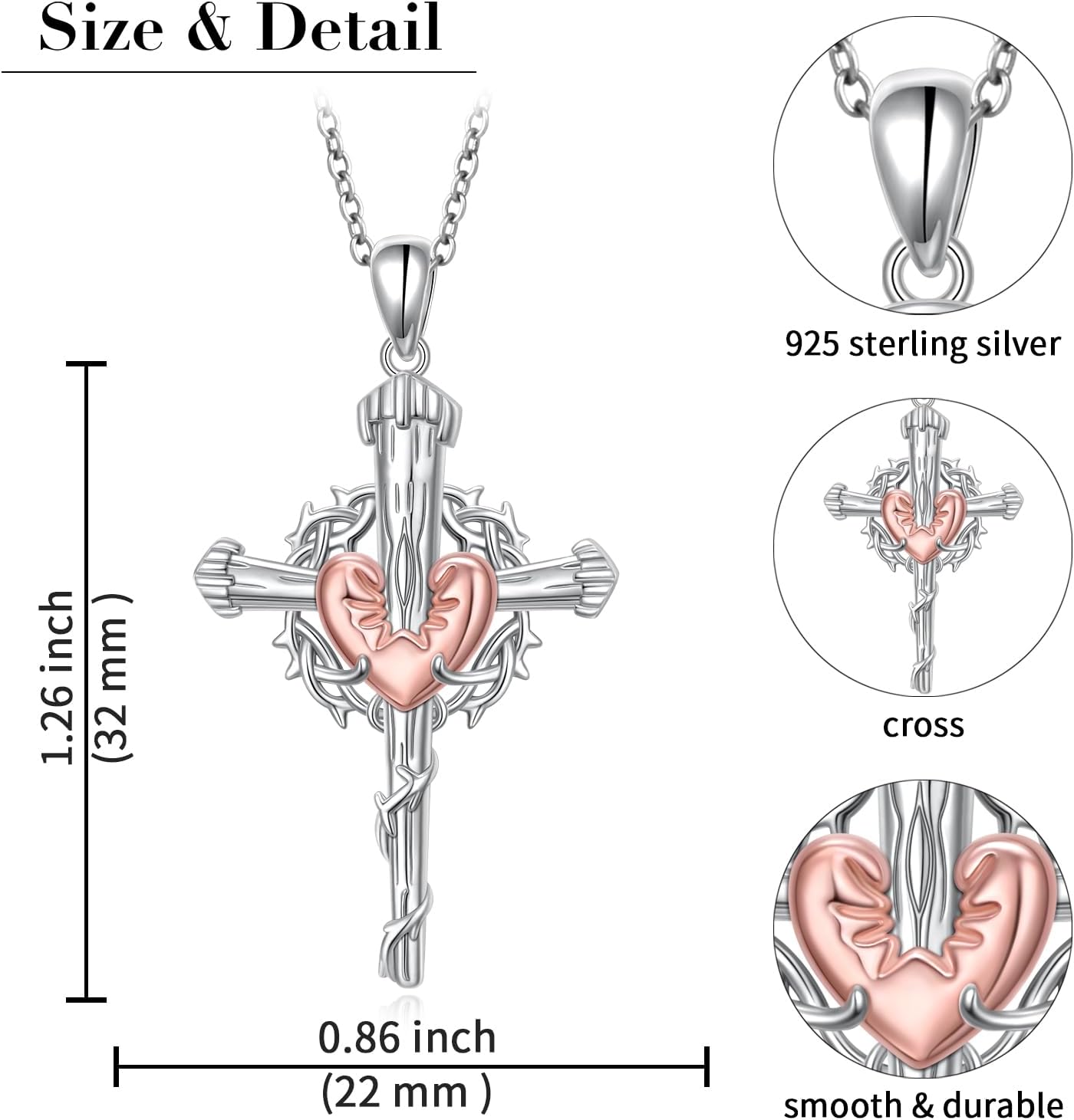 S925 Sterling Silver Cross Heart Pendant Necklace Jewelry Religious Gifts for Women Mom Wife Girlfriend - Image 5