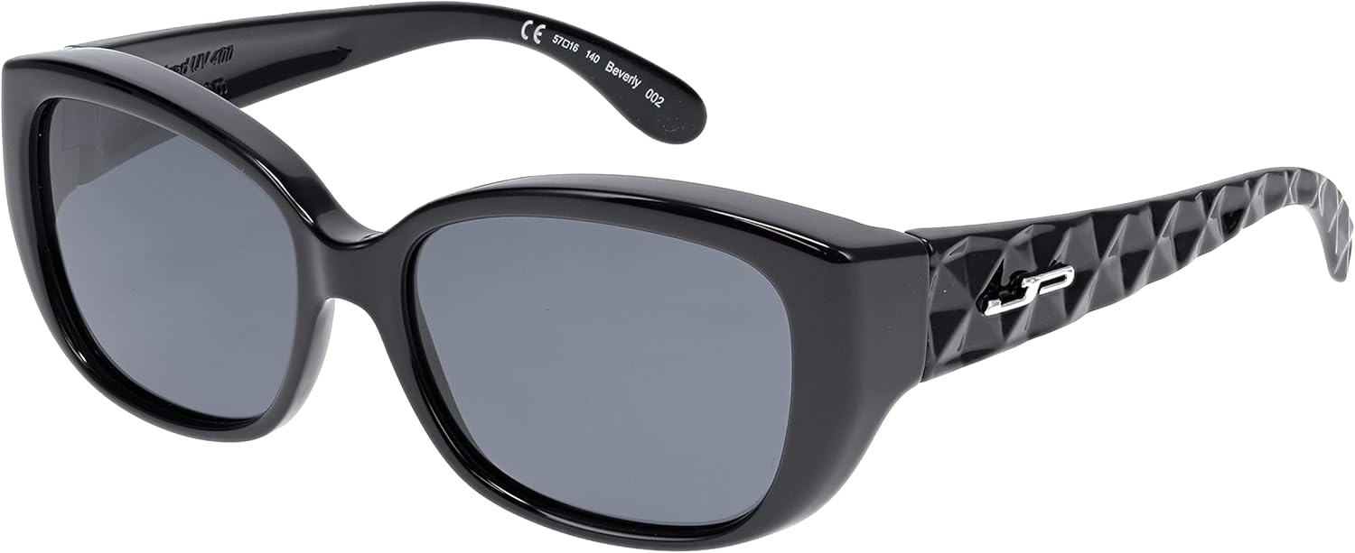 JP by Jonathan Paul Beverly Fitovers Sunglasses - Polarized Grey Lenses with 100% UVA and UVB Protection, Oleophobic Smudgeproof coating - Shiny Black Frame