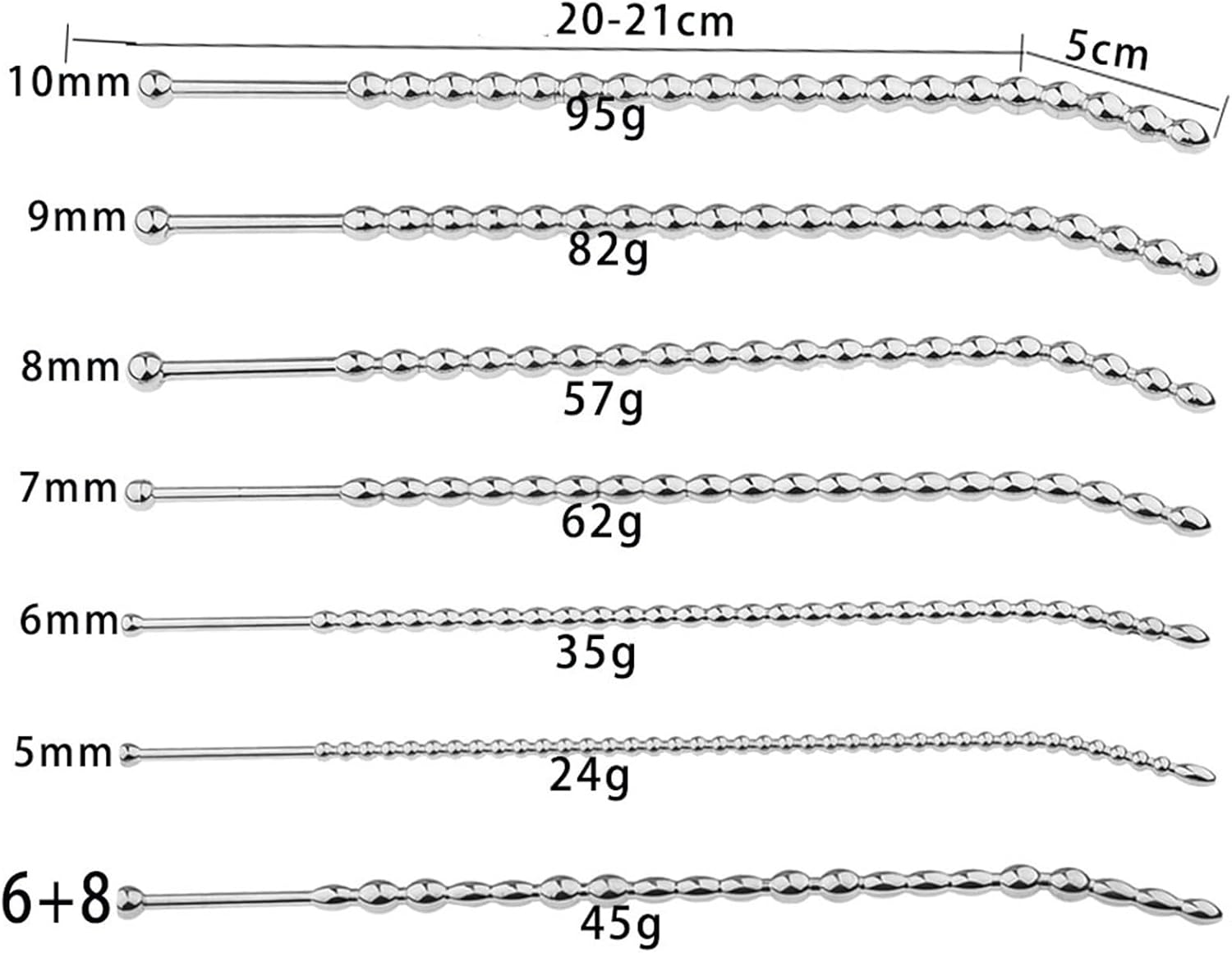 Metal Bead Urethral Rod 7PCS Pointed Urethral Plug Set Male Urethral Blocking Sex Toy