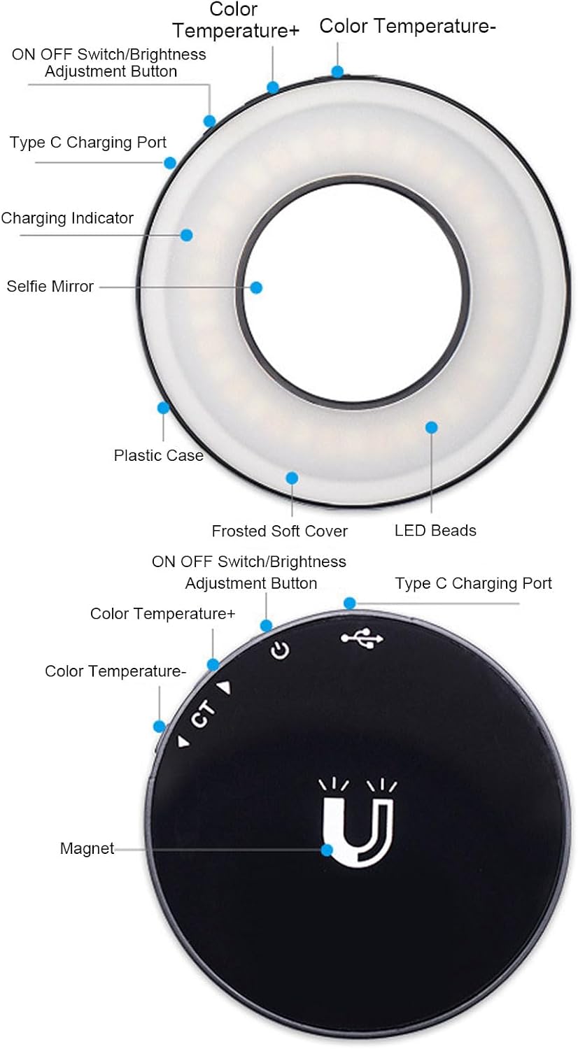 Magnetic Selfie Light, Portable Phone LED Fill Light, Adjusted 3 Light Mode, Rechargeable with Clip, for Phone Selfies, Video Recording, Live Streaming