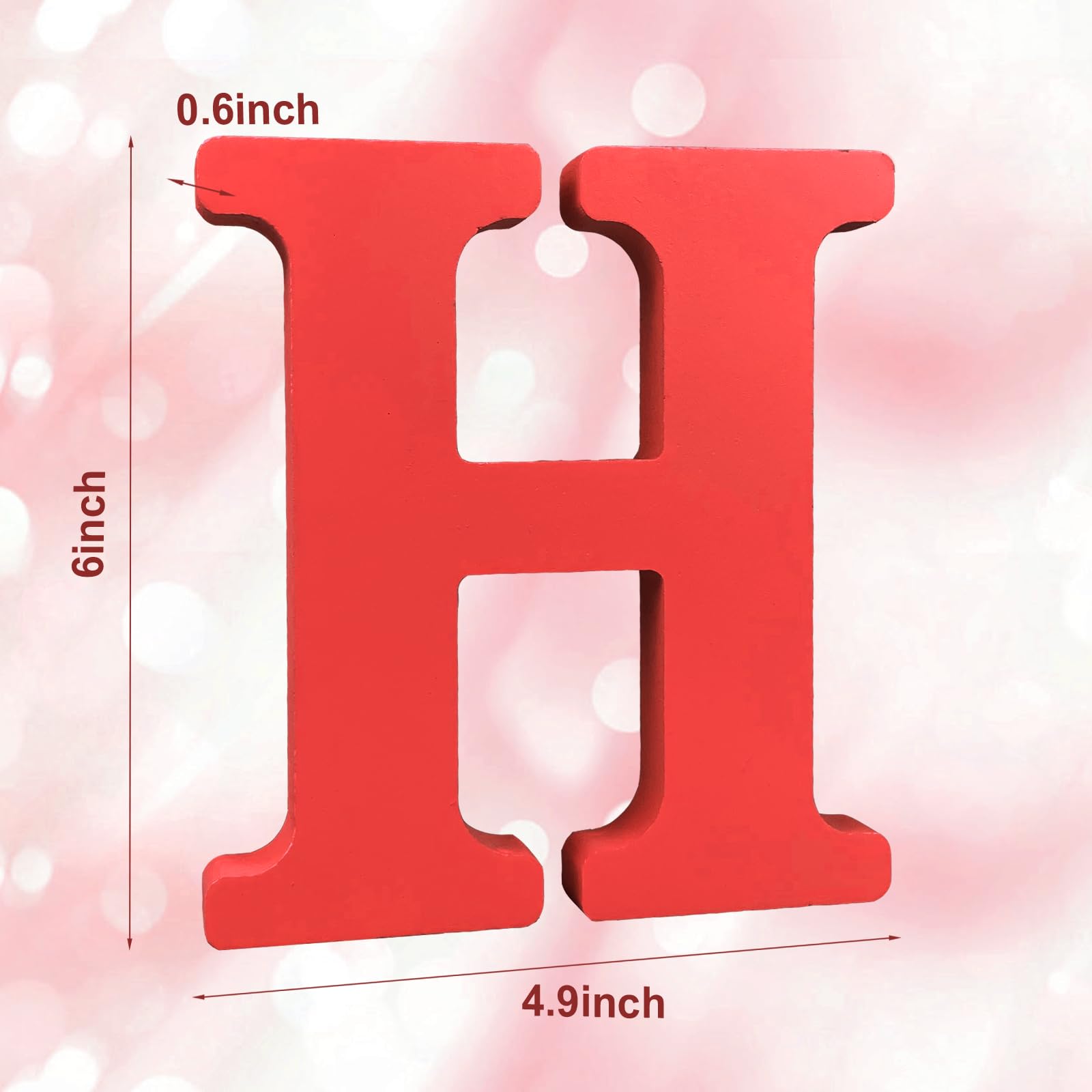 AOCEAN 6 Inch Red Wood Letters Unfinished Wood Letters for Wall Decor Decorative Standing Letters Slices Sign Board Decoration for Craft Home Party Projects (H)