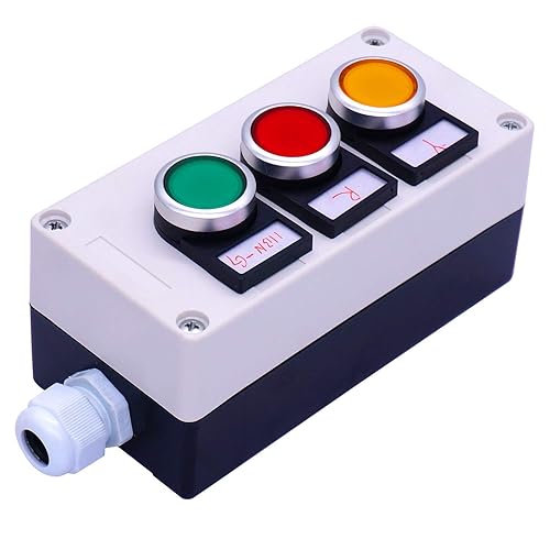 Taiss 3 unids interruptor de botón momentáneo 0.866 in 10A 440V 1NO 1NC DPST rojo amarillo verde pulsador interruptores +0.866 in 10A 440V 1NO 1NC