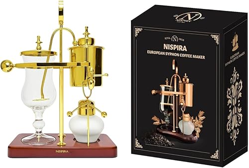 Nispira Belgium Royal Family Balance Syphon Unique Gravity Vintage Cafetera Sistema de preparación al vacío Oro 16.9 fl oz