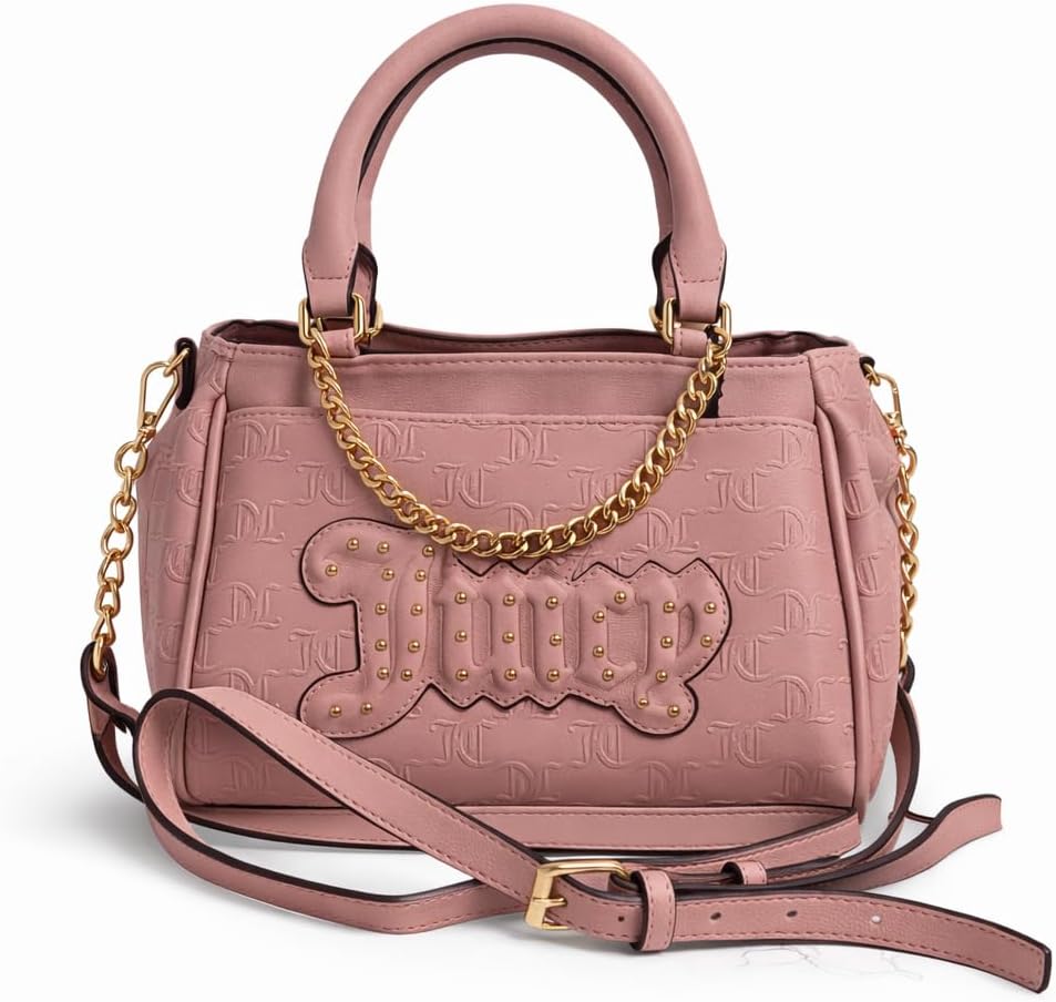 Juicy Couture House of Juicy Satchel with Studded Logo, Chain Detail & Adjustable Strap (Dusty Blush)