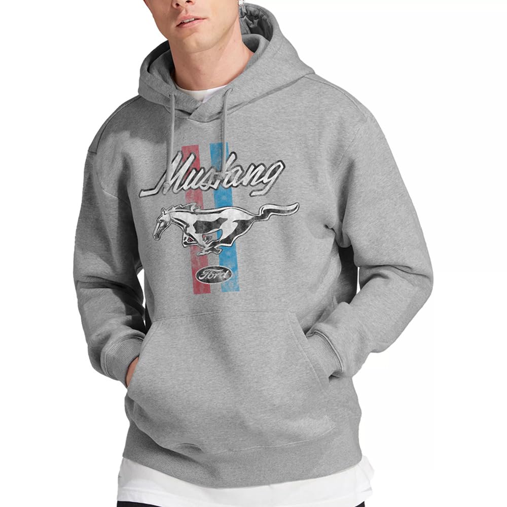 Ford Men's Grey Mustang Stripes Hoodie Athletic Heather in Size M, Sports Direct