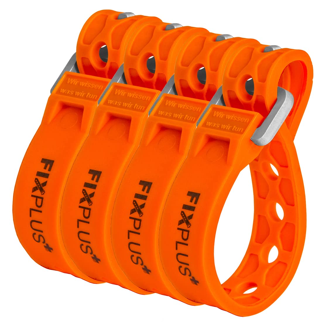 Fixplus Set di 4 cinghie Nano Slim Fit – Cinghia di ancoraggio per fissare fasciare, in plastica speciale con fibbia in alluminio 15 cm x 1,2 cm (arancione)