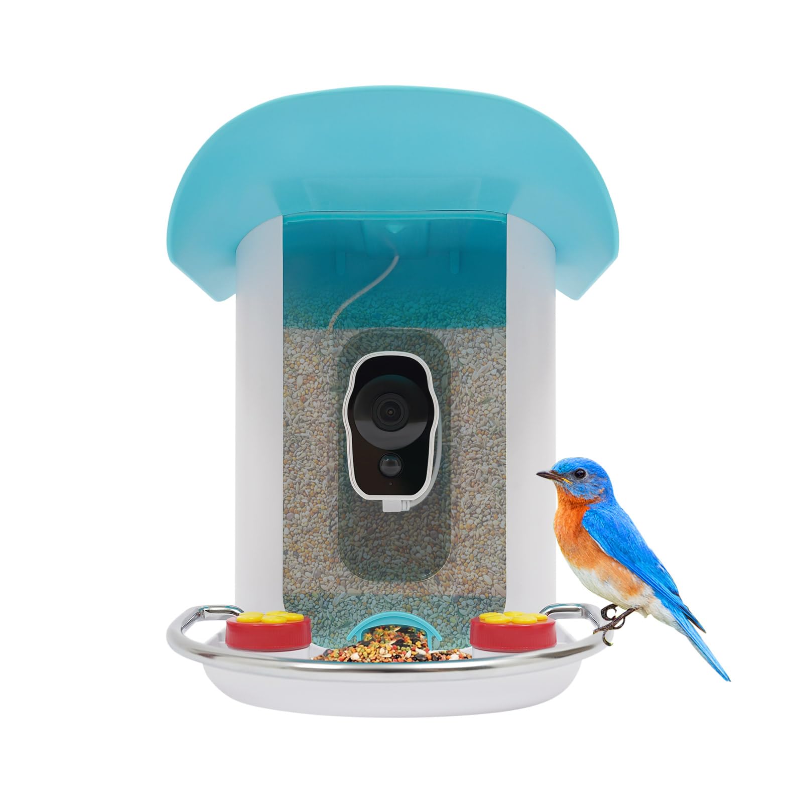 Comedero para pájaros con cámara, 1080P, 2 MP, 150°, gran angular, alimentador inteligente para pájaros con cámara, funciona con energía solar, WiFi, video para exteriores, cámara inteligente