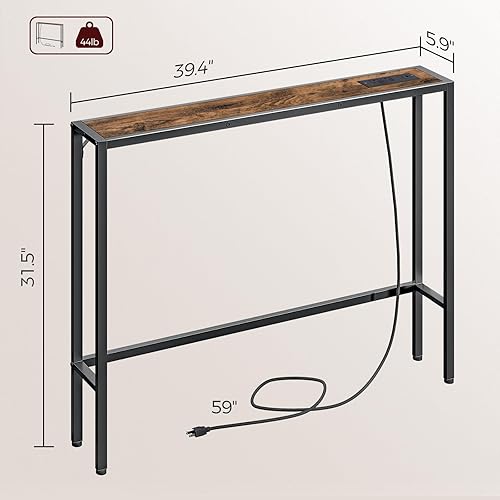 Miniatura 3 de Mesa de sofá consola estrecha con estación de carga, mesa delgada detrás del sofá, 39.4 pulgadas de largo x 5.9 pulgadas de ancho x 31.5 pulgadas de