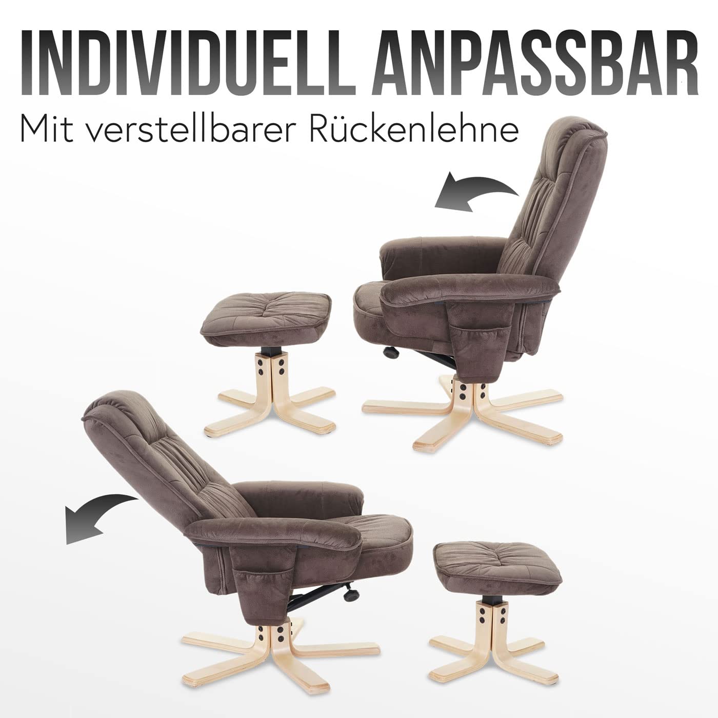 Mendler Relaxsessel M56, Fernsehsessel TV-Sessel mit Hocker, Stoff  