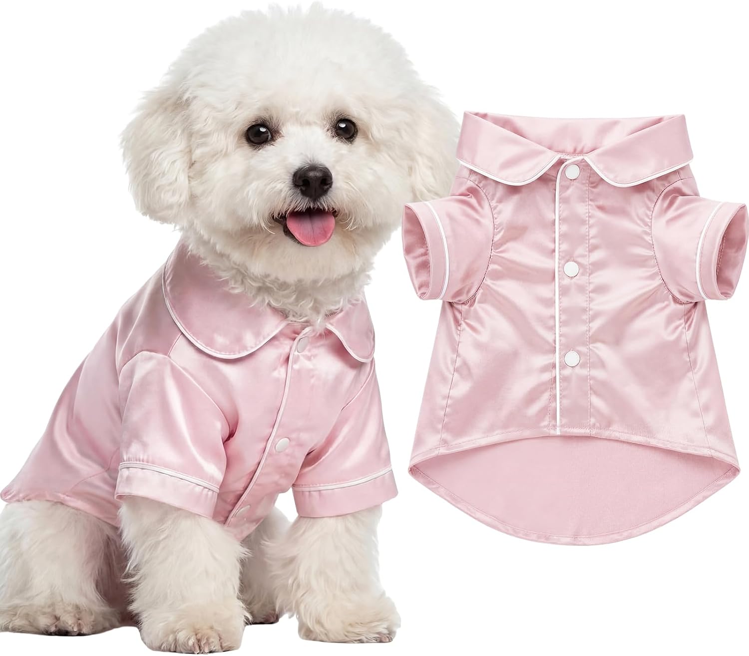 Dog Silk Pajamas Shirts Puppy Satin Pjs Pet Sleepwear Soft Faux Silk Lapel Two-Legged for Small Dogs Bridal Party(S,Pink)