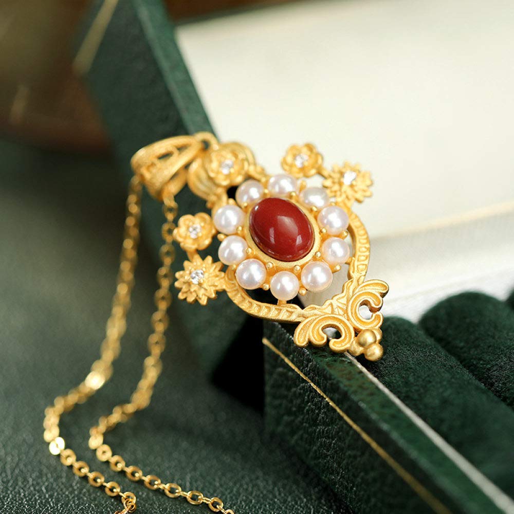 Collar De Plata De Ley 925 Para Mujer, Ágata Roja Retro, Perla Barroca, Palacio Delicado, Encanto De Estilo Chino Simple De, Regalo para Novia para Hombres