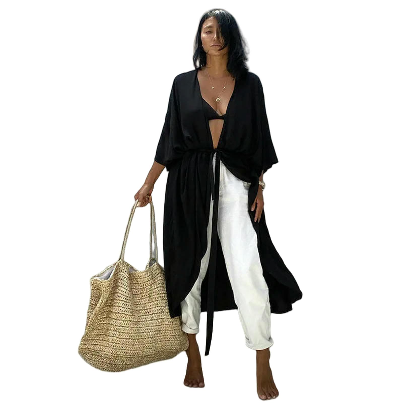 Paréo Plage Couverture De Féminine À Cravate Face Ouverte Dye Maxi Cardigan Kimono Maintors avec Les Beltes-1850-1-taille Unique