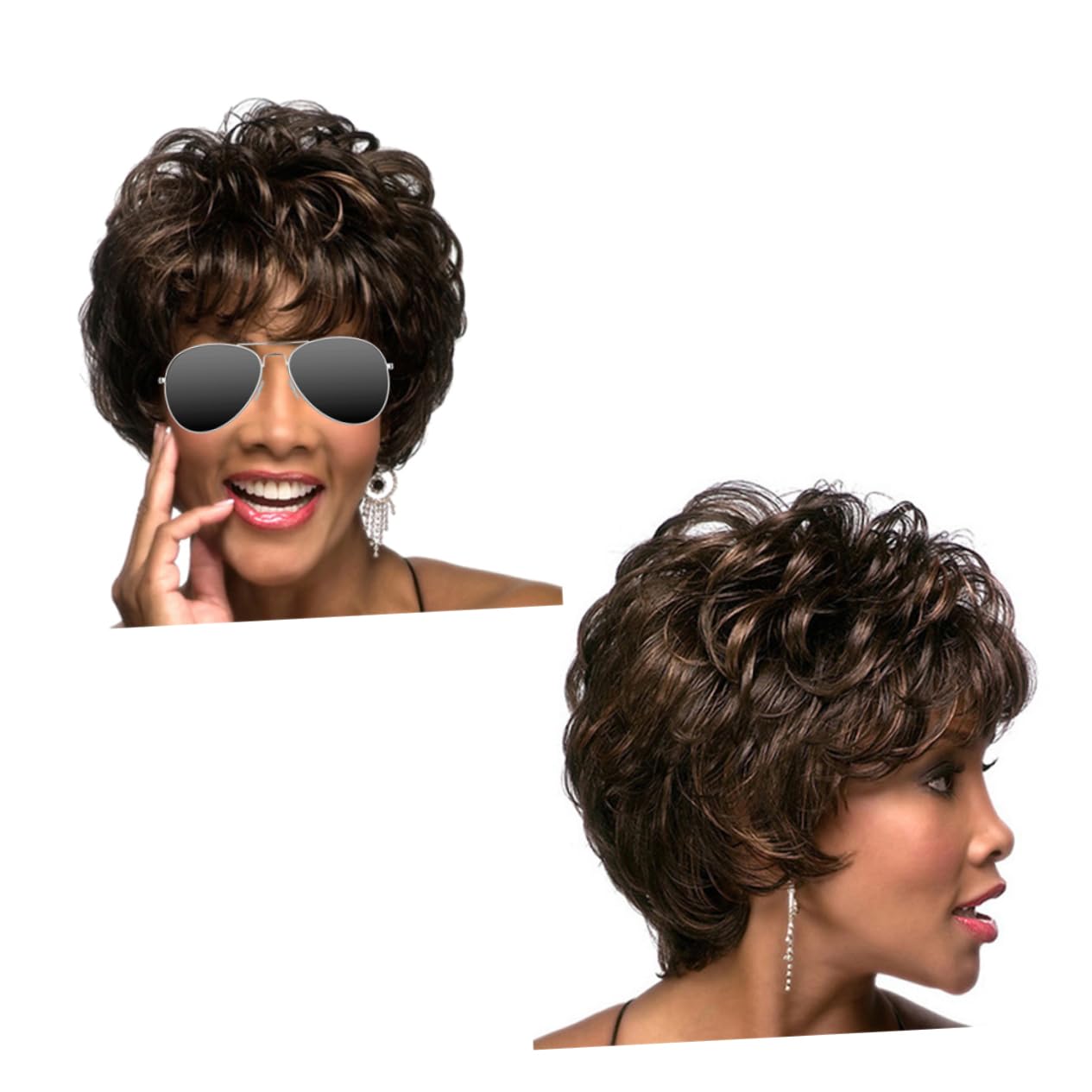 FOMIYES 2stücke Kurze Lockenperücke Für Damen Schwarz-braun Für Karneval Und Maskerade Mit Schrägem Lebensechtes Design Für Cosplay Und Besondere Anlässe