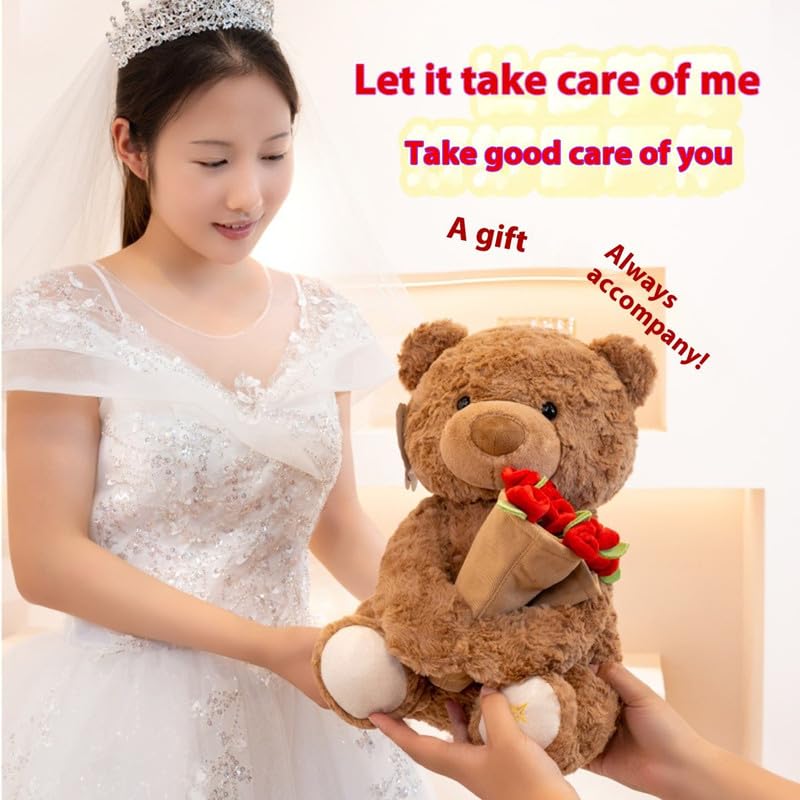 Image of Soft Teddy Bear with Rose Flower | Cute Plush Teddy Bear Gift for Girlfriend, Wife, Kids | Valentine Birthday (Multicolor)