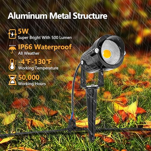 Landscape Lighting Kit for Yard and Garden: ZUCKEO 5W Low Voltage Lights with Transformer, 80FT Wire, Waterproof Outdoor Spotlights - 8Pack