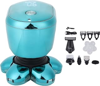 Barbeador de cabelo elétrico inteligente, conjunto de barbeador elétrico 6 em 1, kit de barbear masculino para barbear, ferramenta de barbear de cabeça careca com função de exibição LCD para homens, recarregável por USB, à prova d'água
