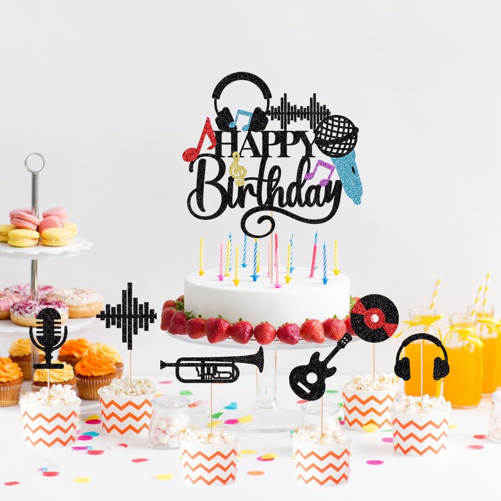 13PCS Music Happy Birthday Cake Topper-Music Themed Birthday Party