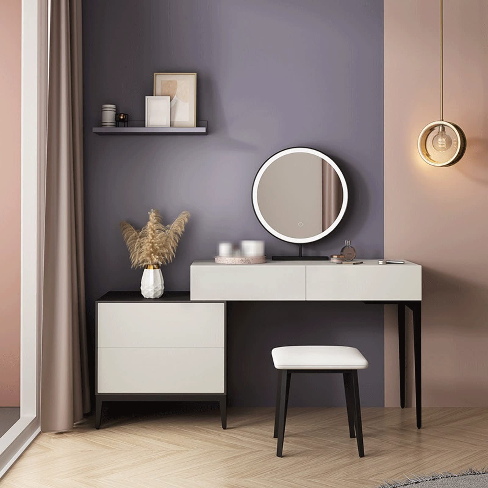 Modernes Make-up mit integriertem Stauraum – kleiner Familien-Kommode für Schlafzimmer – Stilvoller und funktionaler Schminktisch für Zuhause